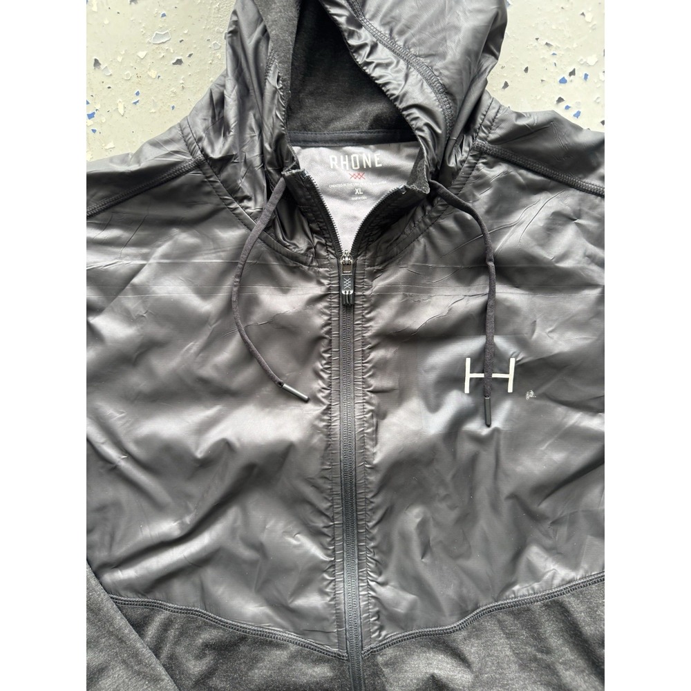 Rhone Jacket Mens XLarge Black Tech Terry Hybrid Full Zip Hooded Active Jacket - Picture 2 of 4